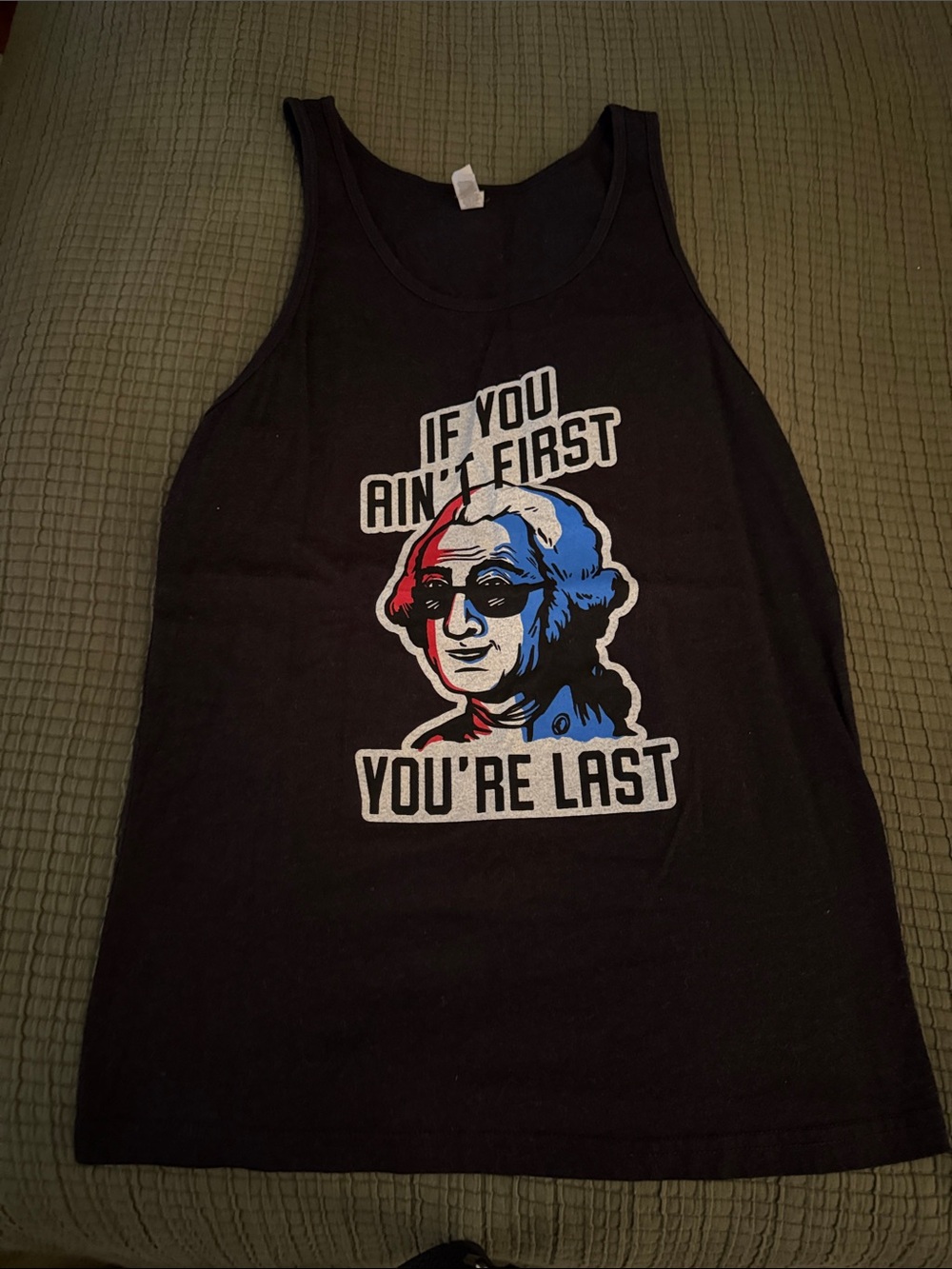 Bella Canvas Black Tank Top with Red, White, and Blue Graphic
